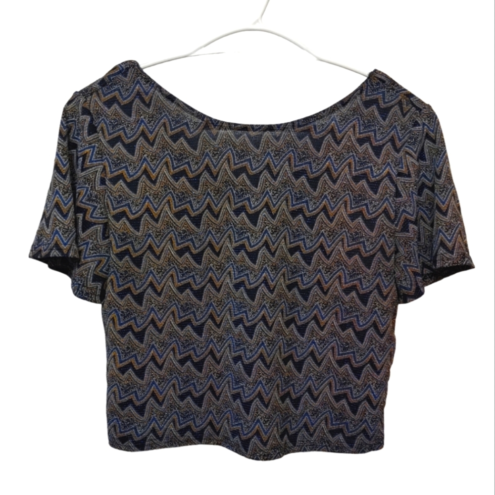 Zara Navy and Tan Zigzag Crop Top